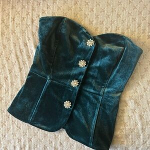 Dynamite Bare Button Detail Velvet Bustier Top